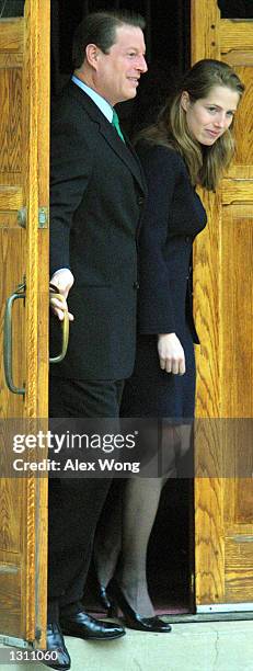 Democratic presidential candidate Vice President Al Gore leaves the Mt. Vernon Baptist Church with his daughter Kristin December 10, 2000 after...