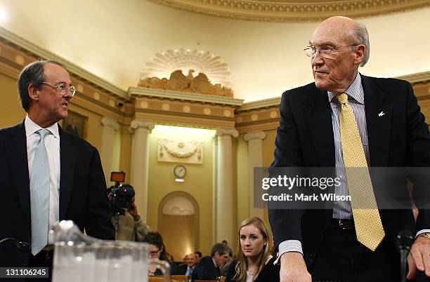 Former Sen. Alan Simpson, , and Erskine Bowles, co-chairmen of the National Commission on Fiscal Responsibility and Reform, participate in a Joint...