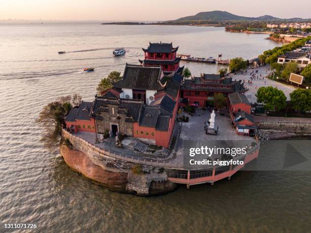 aerial view of famous chaohu lake in china - hefei foto e immagini stock