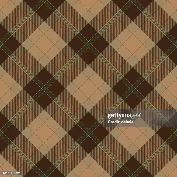 brown and green argyle scottish tartan plaid textile pattern - green argyle stock illustrations
