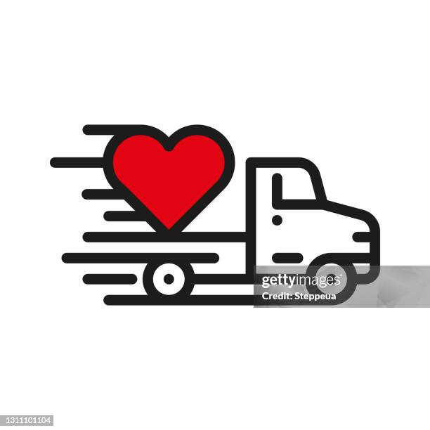 heart delivery line icon - express delivery stock illustrations