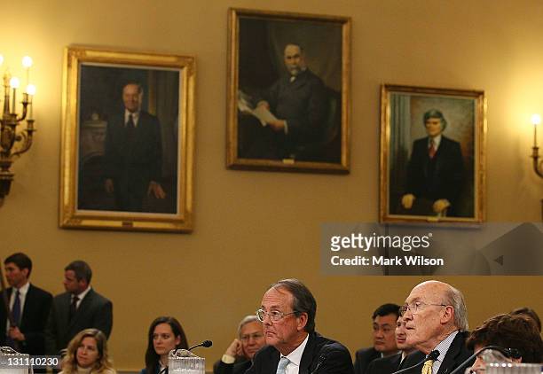 Co-chairmen of the National Commission on Fiscal Responsibility and Reform, former Sen. Alan Simpson, , and Erskine Bowles , participate in a Joint...