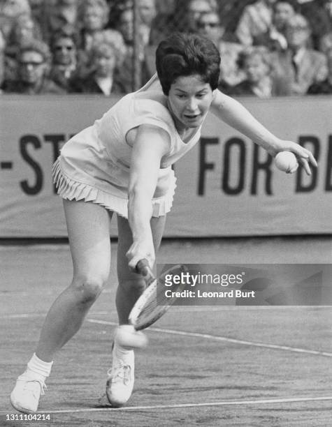 Joyce Williams of Scotland reaches to make a backhand return against Ann Jones of Great Britain during their Women's Singles Final match at the...