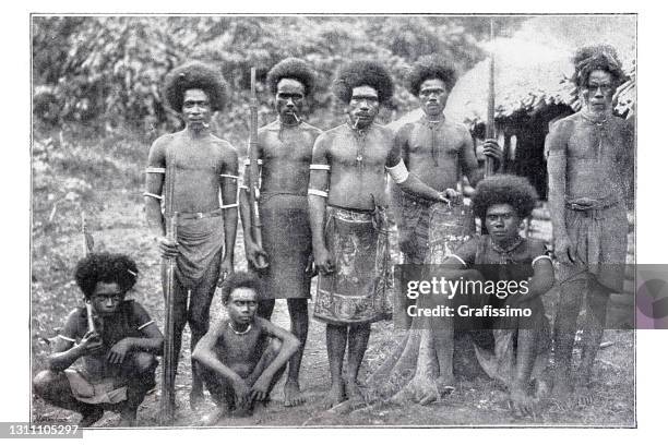 indigenous people on solomon islands 1893 - solomon islands stock illustrations