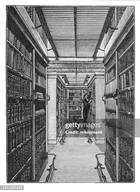 old engraved illustration of leiden university library, netherlands - international libraries - leiden fotografías e imágenes de stock