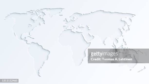 light gray world map on almost white background. - world map stock pictures, royalty-free photos & images