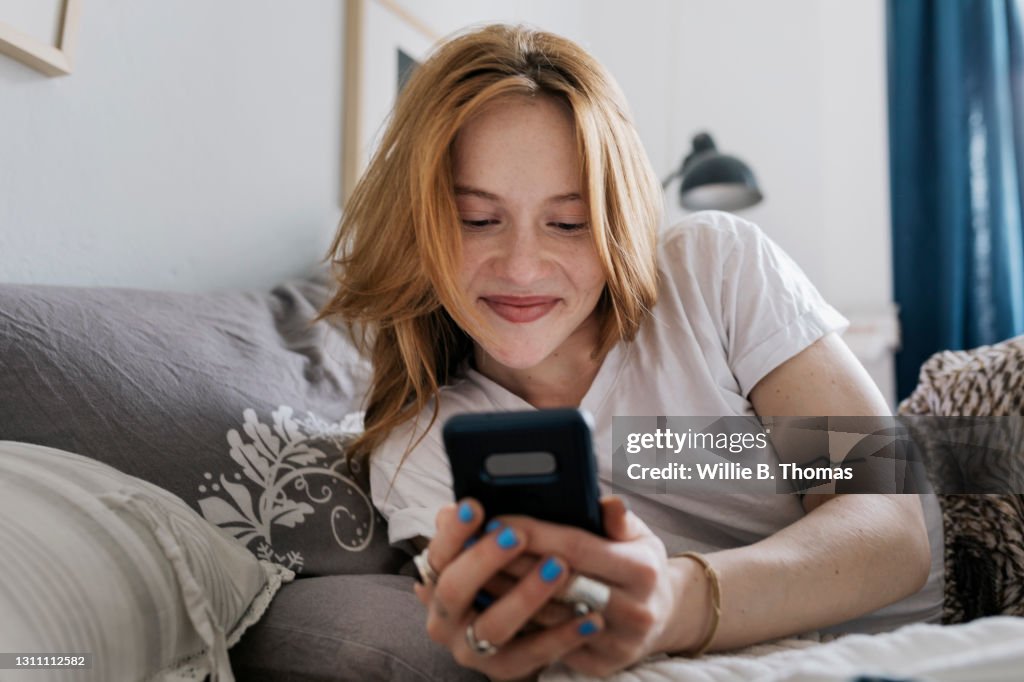 Woman Messaging Using Online Dating App