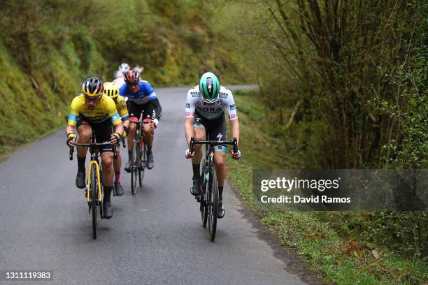 Primoz Roglic of Slovenia and Team Jumbo - Visma Yellow Leader Jersey, Brandon Mcnulty of United States and UAE Team Emirates Blue Best Young Rider...