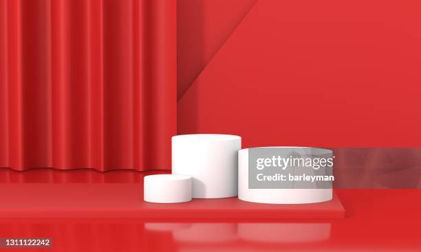 3d rendering product background - red pedestal stock pictures, royalty-free photos & images