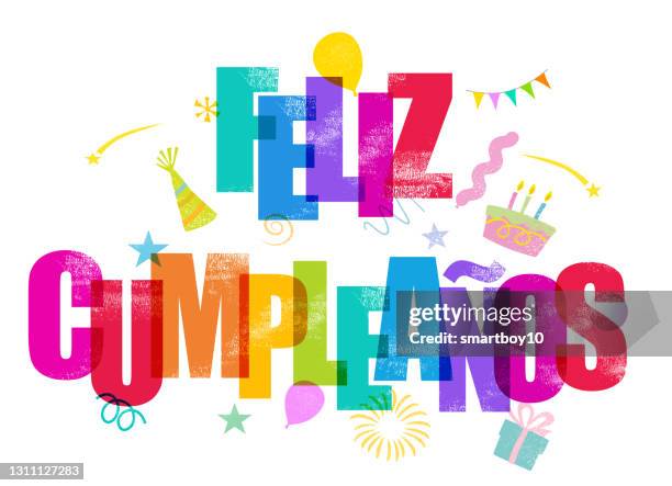 stockillustraties, clipart, cartoons en iconen met feliz cumpleaños - gelukkige verjaardag in het spaans - happy birthday