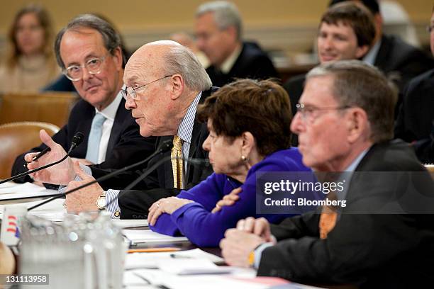 Erskine Bowles, left to right, and Alan Simpson, co-chairs of the National Commission on Fiscal Responsibility and Reform, Alice Rivlin, member of...