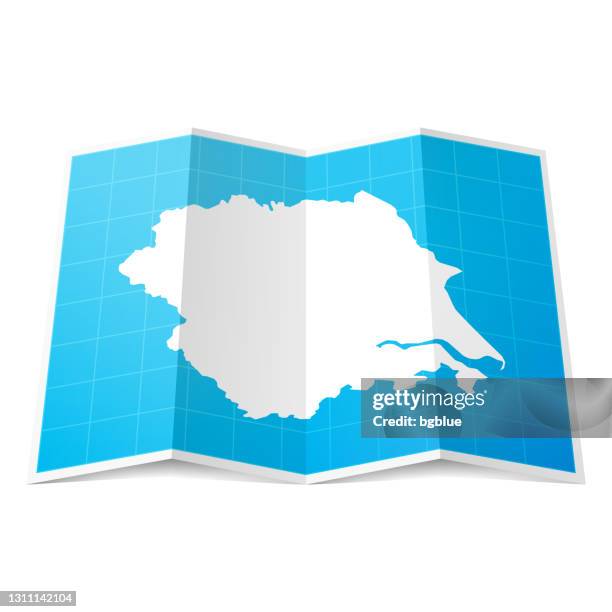 yorkshire and the humber map folded, isolated on white background - yorkshire map stock illustrations