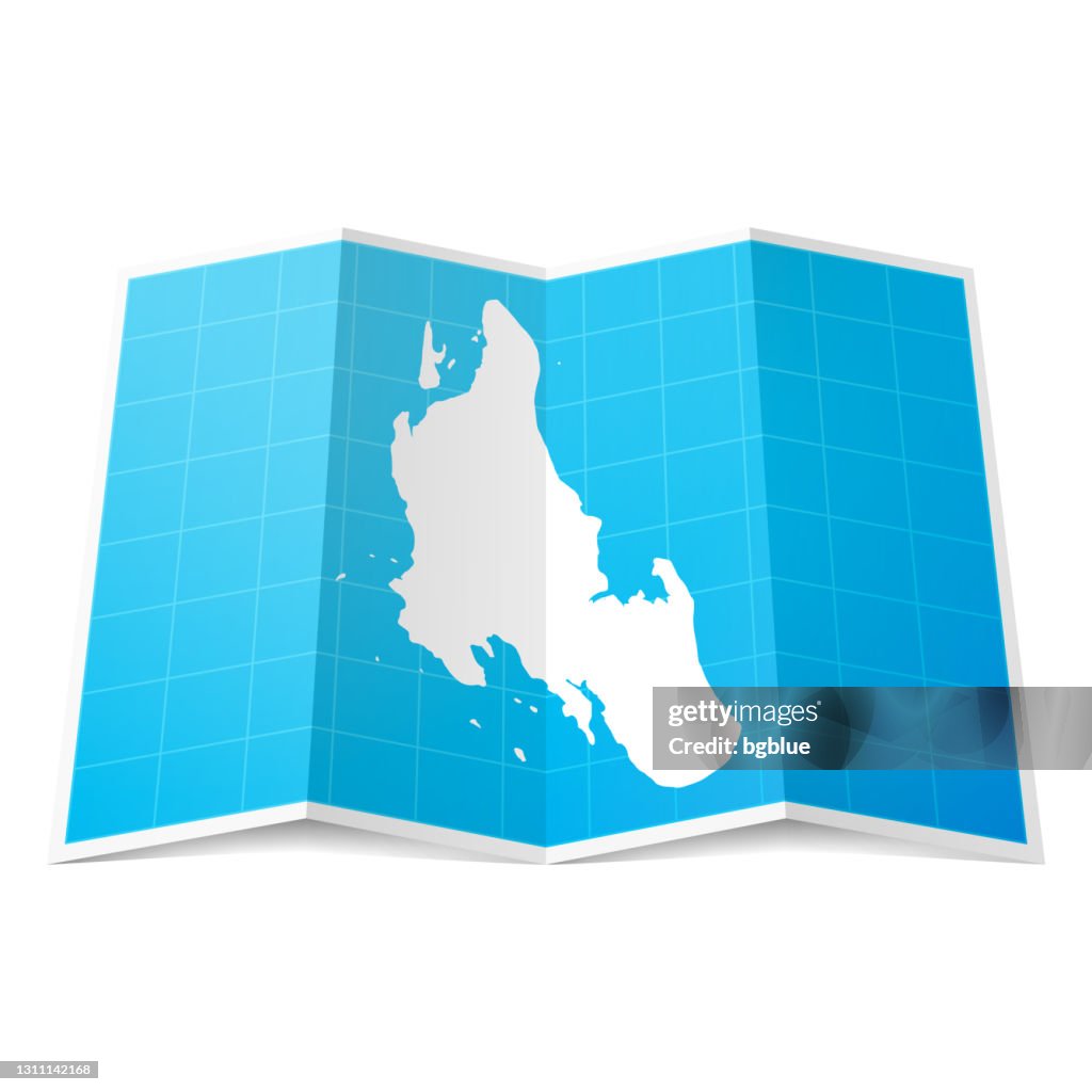 Zanzibar map folded, isolated on white background