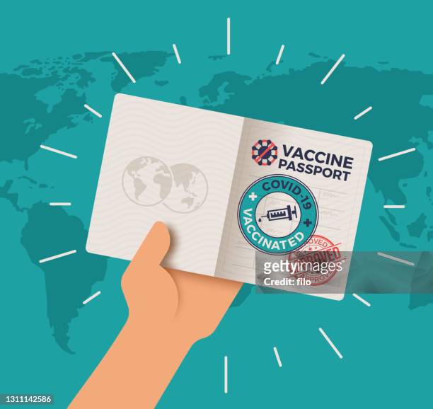 ilustraciones, imágenes clip art, dibujos animados e iconos de stock de pasaporte de vacunación viaje mundial - pasaporte