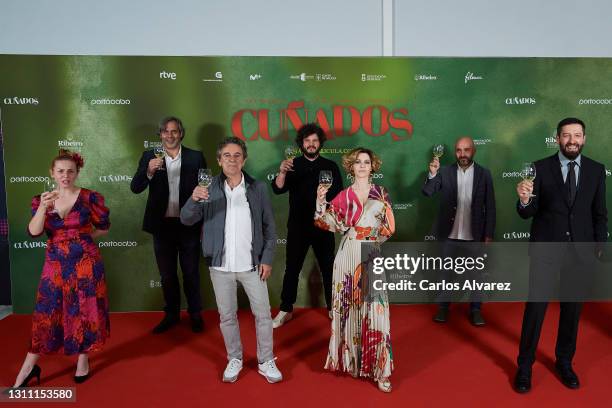 Maria Vazquez, Toño Lopez, Miguel de Lira, Xose Antonio Touriñan, Eva Fernandez, Federico Perez Rey and Alfonso Blanco attend 'Cuñados' premiere at...