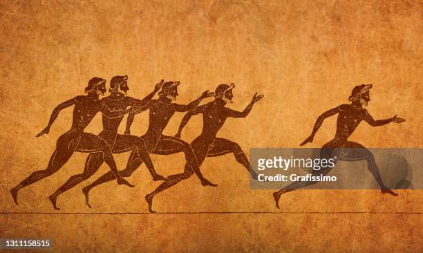 illustrations, cliparts, dessins animés et icônes de hommes exécutant une course sur le vase grec - ancient relic