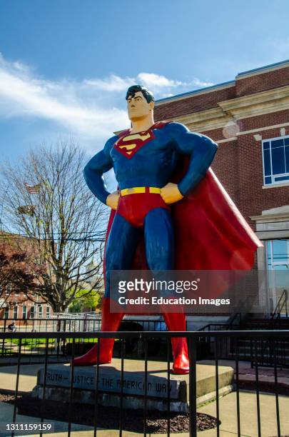 North America, USA, Illinois, Metropolis, Giant Superman statue .