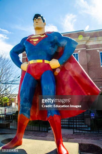 North America, USA, Illinois, Metropolis, Giant Superman statue .