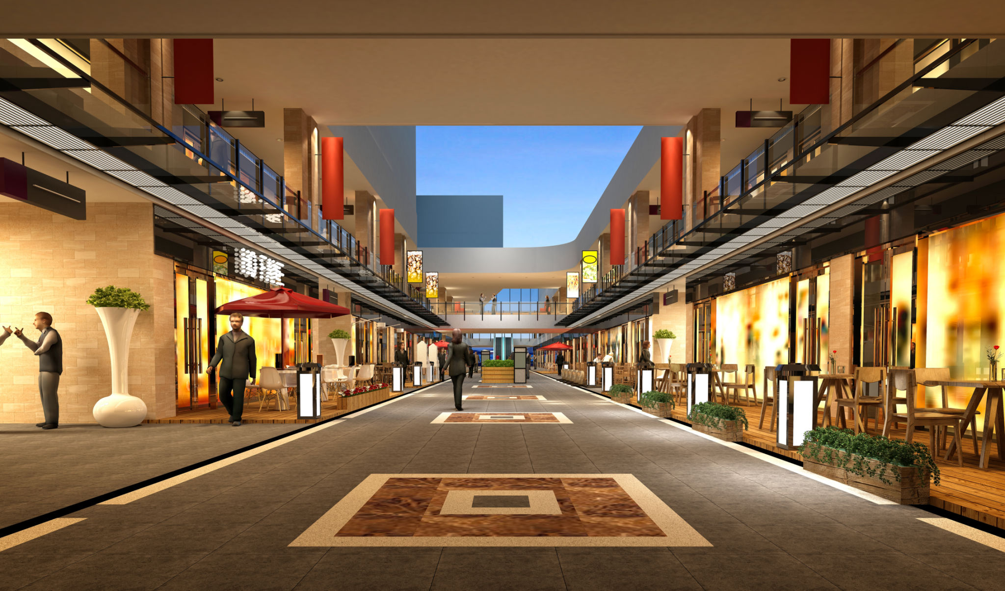 3D-Rendering eines Einkaufszentrums innen 3D-Rendering eines Einkaufszentrums innen