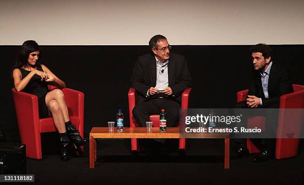 Actress Valeria Solarino, Mario Sesti, director of Extra - the Out of Competition films and actor Vinicio Marchioni speak onstage at the 6th...