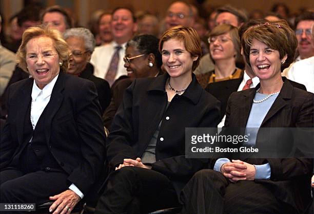 Ethel Kennedy, granddaughter Maeve Townsend and Kathleen Kennedy Townsend enjoy a light moment during day long symposium on RFK at the Kennedy...