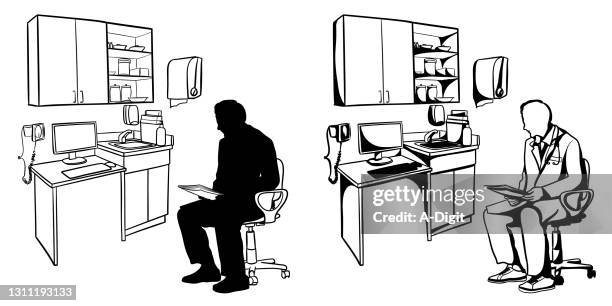 medical doctor office desk silhouette - doctor's office stock illustrations