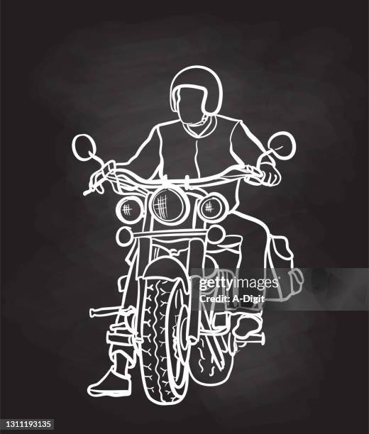 motorcyclist at a streetlight chalkboard - biker helmet stock illustrations