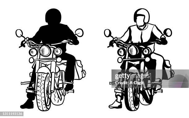 ilustraciones, imágenes clip art, dibujos animados e iconos de stock de motociclista en una silueta de farolas - inexpensive