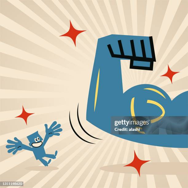 riesiger starker arm mit bizeps zeigt vereinigte arabische emirate währung zeichen zu einem kleinen geschäftsmann, um kleine unternehmen zu unterstützen - reform stock-grafiken, -clipart, -cartoons und -symbole