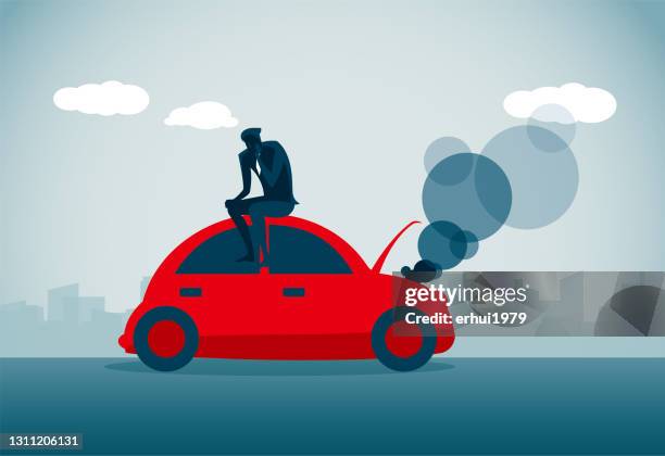 vehicle breakdown - stressed driver stock illustrations