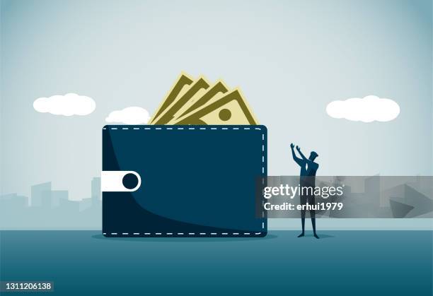 wealth - overstuffed purse stock illustrations