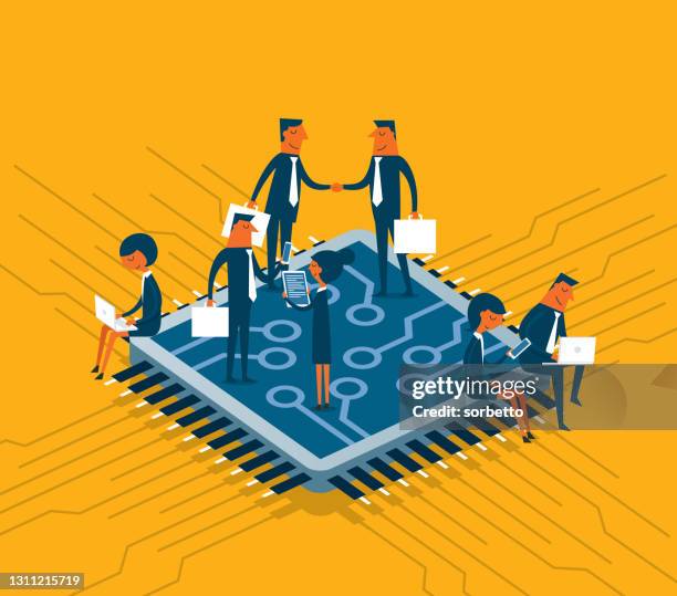 modern business technology and artificial intelligence - semiconductor equipment stock illustrations