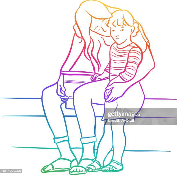 tenderness in sad moment rainbow - skinny jeans stock illustrations