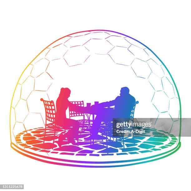terrace bubble rainbow - patio table stock illustrations