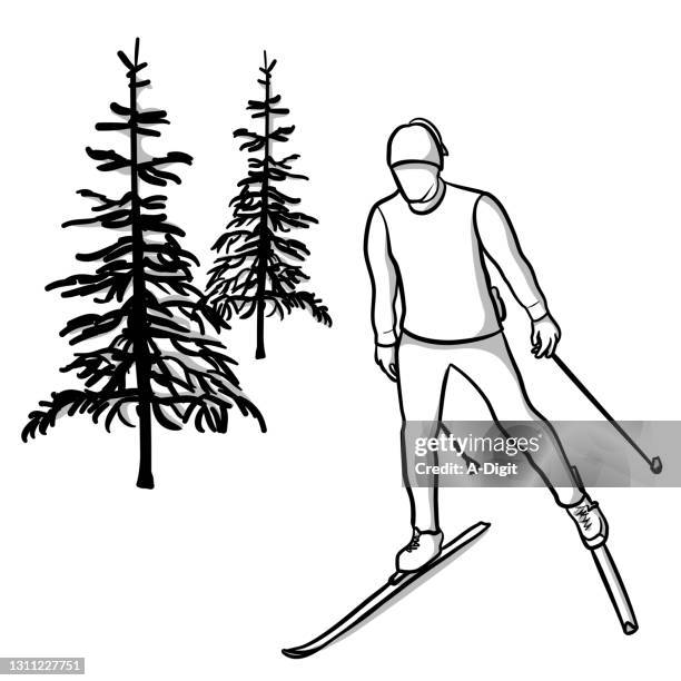 x-country skate skifahren - winter triathlon stock-grafiken, -clipart, -cartoons und -symbole