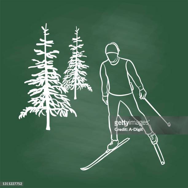 x-country skate skiing chalkboard - real people lifestyle stock illustrations