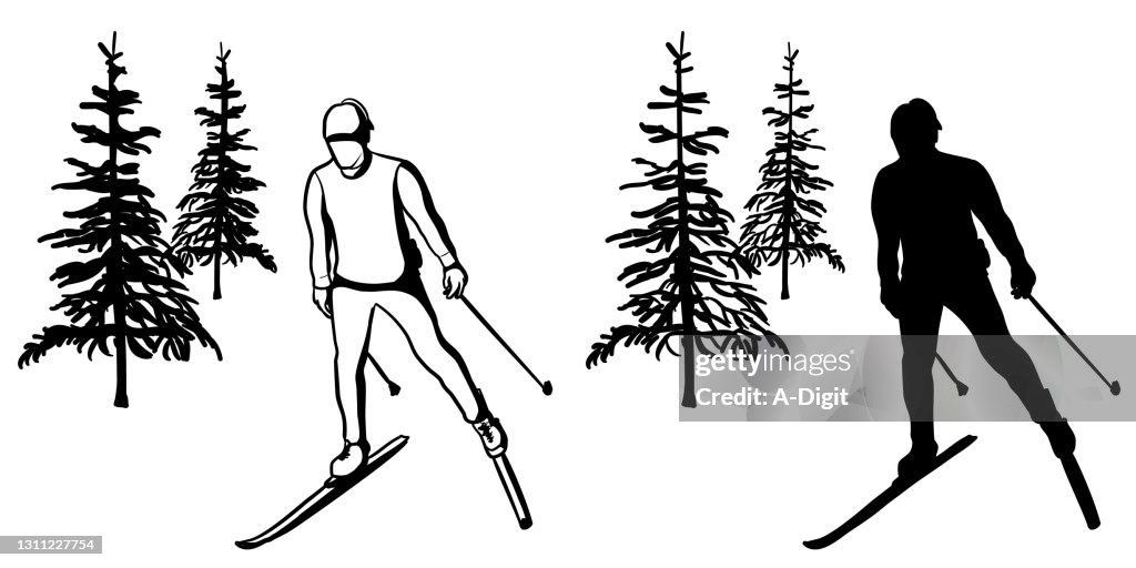 X-Country Skate Skiing Silhouette