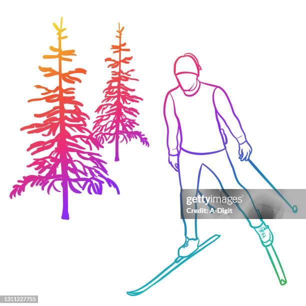 x-country skate skiing rainbow - vestfold og telemark county stock illustrations