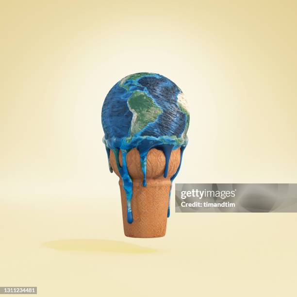 melting earth ice cream cone - earth ice melt stock pictures, royalty-free photos & images