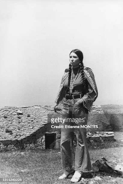 Portrait de l'activiste amérindienne Sacheen Littlefeather lors de son voyage dans le Larzac, le 15 mai 1973.
