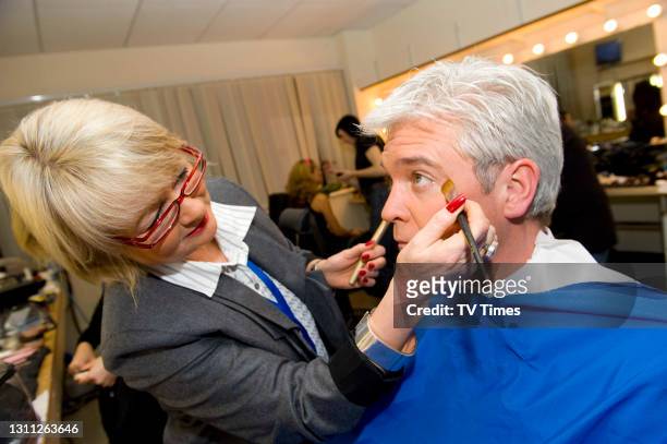 Dancing on Ice presenter Phillip Schofield in makeup, on February 3, 2009.