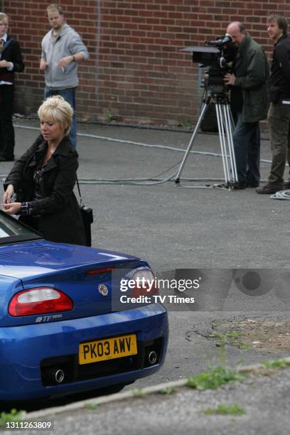 Waterloo Road actress Denise Welch filming on set, August 9, 2006.