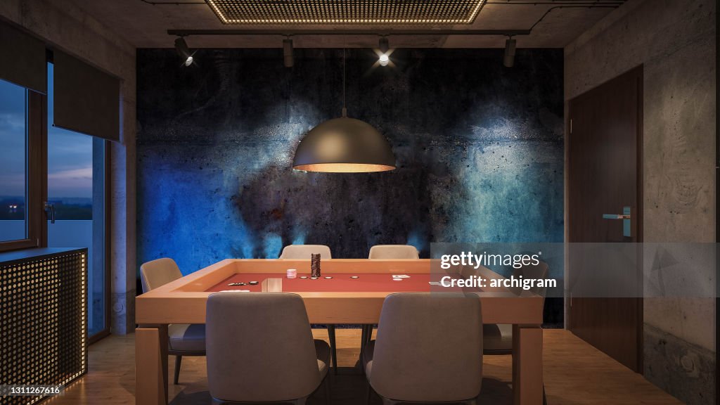 Design de Interiores. arquitetura. Imagem gerada por computador da sala de jogos. Visualização Arquitetônica. Renderização 3D.