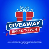 Giveaway Banner Or Poster Template Design with Blue Color