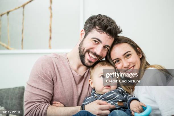 happy family with child.. - baby blue stock pictures, royalty-free photos & images