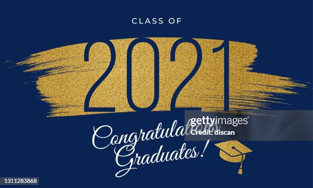 2021 class - congratulations graduates card with golden glitter. - varsity jacket stock illustrations