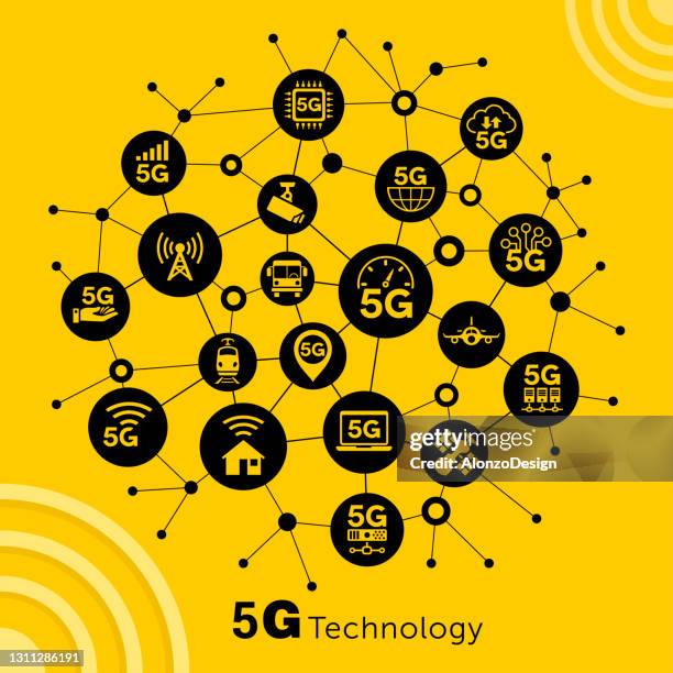 5g communication network concept. internet connection. - smart public transportation icon stock illustrations