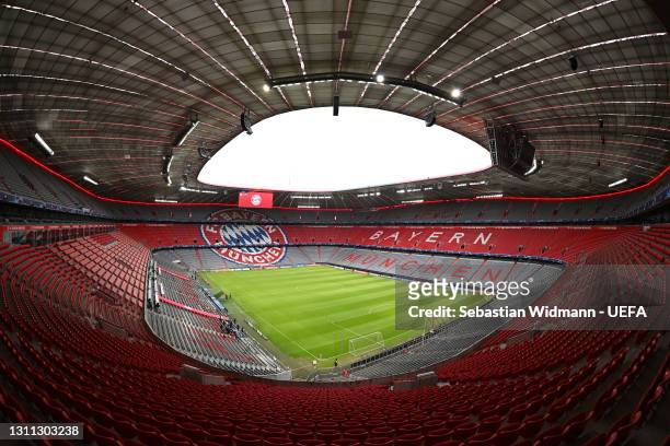 General view inside the stadium prior to the UEFA Champions League Quarter Final match between FC Bayern Munich and Paris Saint-Germain at Allianz...