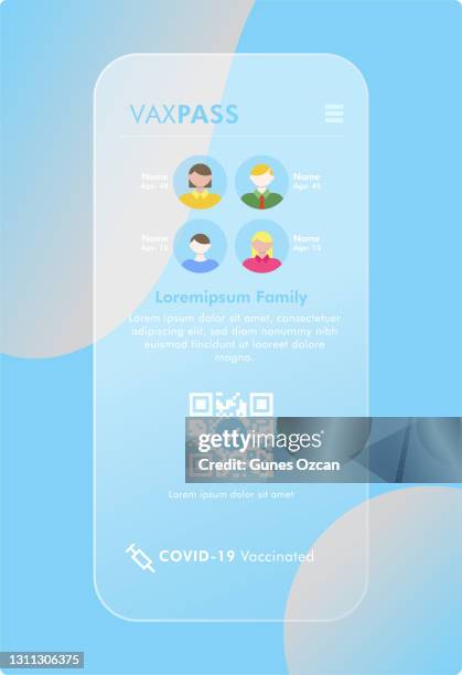 mobile covid-19 vaccine passport - vaxpass for family - digital screen stock illustrations