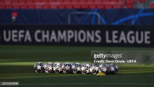 General view of the Adidas Finale 21 20th Anniversary match ball's prior to the UEFA Champions League Quarter Final match between FC Porto and...